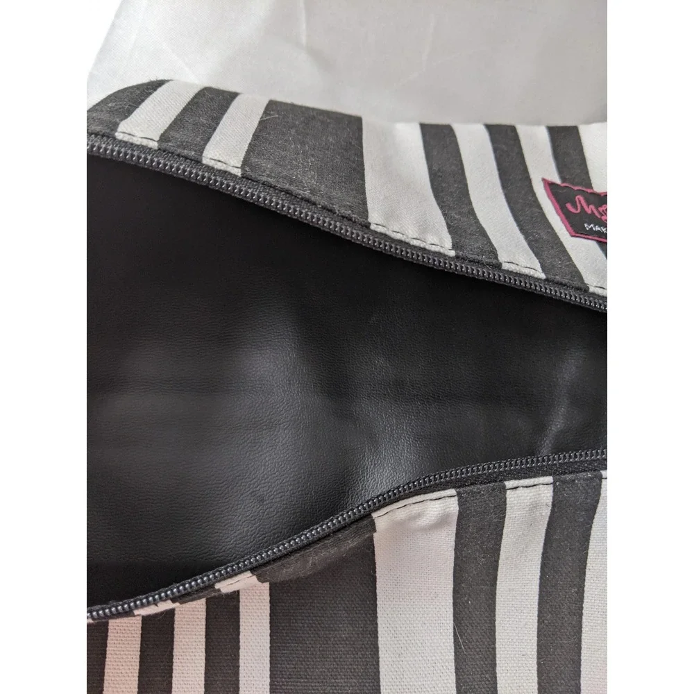Makeup Junkie Bag Black White Stripe Pink Tassel Cosmetic Pouch Medium Clutch